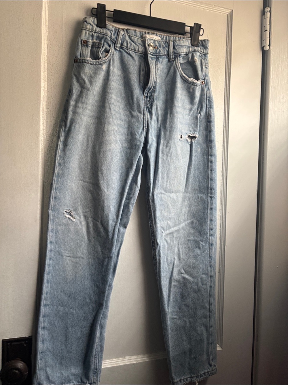 Zara Light Blue Girls' Distressed Straight-Leg Jeans